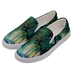 Trees Forest Mystical Forest Background Landscape Nature Men s Canvas Slip Ons