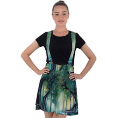 Trees Forest Mystical Forest Background Landscape Nature Velvet Suspender Skater Skirt