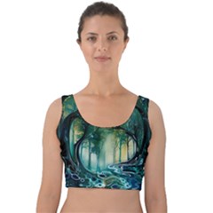 Trees Forest Mystical Forest Background Landscape Nature Velvet Crop Top