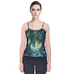 Trees Forest Mystical Forest Background Landscape Nature Velvet Spaghetti Strap Top