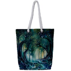 Trees Forest Mystical Forest Background Landscape Nature Full Print Rope Handle Tote (small)