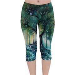 Trees Forest Mystical Forest Background Landscape Nature Velvet Capri Leggings 