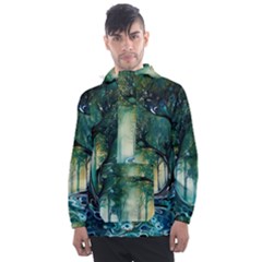 Trees Forest Mystical Forest Background Landscape Nature Men s Front Pocket Pullover Windbreaker