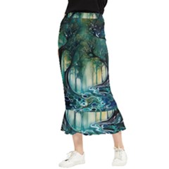 Trees Forest Mystical Forest Background Landscape Nature Maxi Fishtail Chiffon Skirt