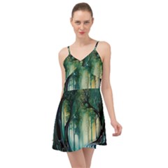 Trees Forest Mystical Forest Background Landscape Nature Summer Time Chiffon Dress