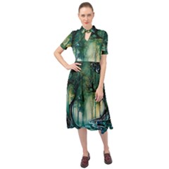 Trees Forest Mystical Forest Background Landscape Nature Keyhole Neckline Chiffon Dress