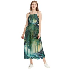 Trees Forest Mystical Forest Background Landscape Nature Boho Sleeveless Summer Dress by Maspions