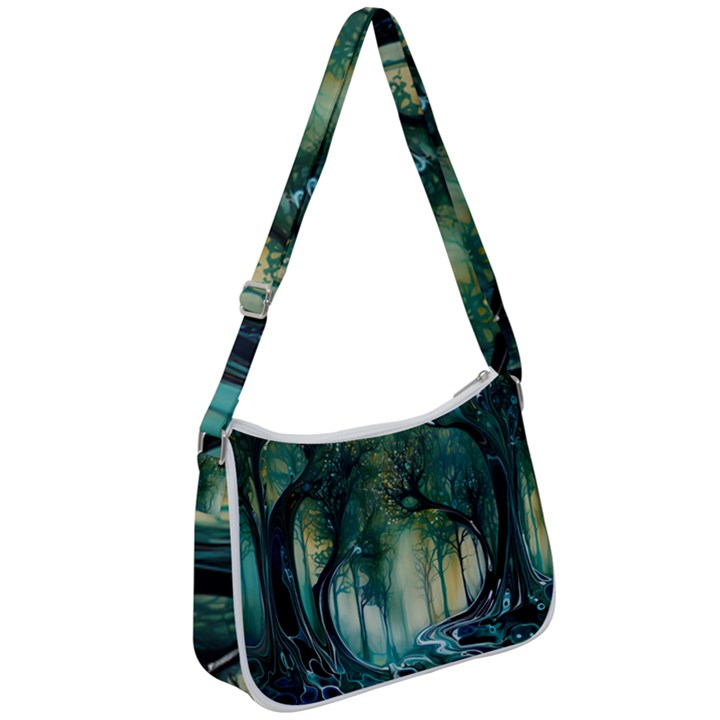 Trees Forest Mystical Forest Background Landscape Nature Zip Up Shoulder Bag