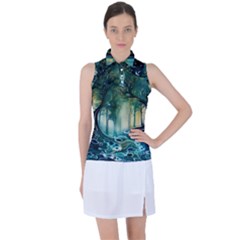 Trees Forest Mystical Forest Background Landscape Nature Women s Sleeveless Polo T-shirt