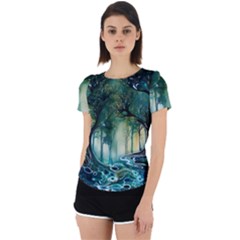 Trees Forest Mystical Forest Background Landscape Nature Back Cut Out Sport T-shirt by Maspions