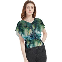 Trees Forest Mystical Forest Background Landscape Nature Butterfly Chiffon Blouse