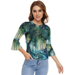 Trees Forest Mystical Forest Background Landscape Nature Bell Sleeve Top