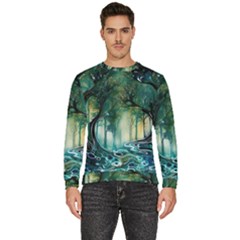 Trees Forest Mystical Forest Background Landscape Nature Men s Fleece Sweatshirt