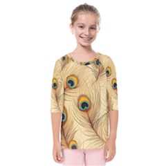 Vintage Peacock Feather Peacock Feather Pattern Background Nature Bird Nature Kids  Quarter Sleeve Raglan T-shirt