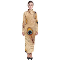 Vintage Peacock Feather Peacock Feather Pattern Background Nature Bird Nature Turtleneck Maxi Dress