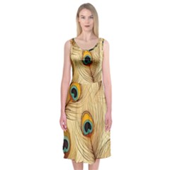 Vintage Peacock Feather Peacock Feather Pattern Background Nature Bird Nature Midi Sleeveless Dress