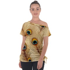 Vintage Peacock Feather Peacock Feather Pattern Background Nature Bird Nature Off Shoulder Tie-up T-shirt