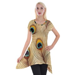 Vintage Peacock Feather Peacock Feather Pattern Background Nature Bird Nature Short Sleeve Side Drop Tunic