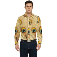 Vintage Peacock Feather Peacock Feather Pattern Background Nature Bird Nature Men s Long Sleeve  Shirt