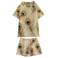 Vintage Peacock Feather Peacock Feather Pattern Background Nature Bird Nature Kids  Swim T-shirt And Shorts Set