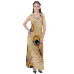 Vintage Peacock Feather Peacock Feather Pattern Background Nature Bird Nature Sleeveless Velour Maxi Dress