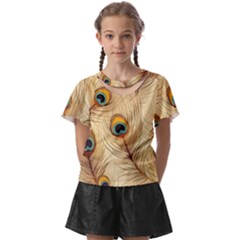 Vintage Peacock Feather Peacock Feather Pattern Background Nature Bird Nature Kids  Front Cut T-shirt