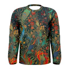 Flowers Trees Forest Mystical Forest Nature Background Landscape Men s Long Sleeve T-shirt