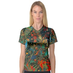 Flowers Trees Forest Mystical Forest Nature Background Landscape V-neck Sport Mesh T-shirt