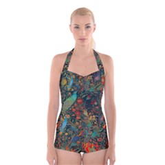 Flowers Trees Forest Mystical Forest Nature Background Landscape Boyleg Halter Swimsuit 