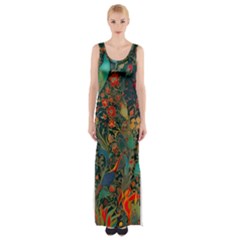 Flowers Trees Forest Mystical Forest Nature Background Landscape Thigh Split Maxi Dress