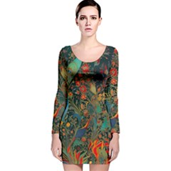 Flowers Trees Forest Mystical Forest Nature Background Landscape Long Sleeve Velvet Bodycon Dress