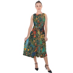 Flowers Trees Forest Mystical Forest Nature Background Landscape Midi Tie-back Chiffon Dress