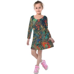 Flowers Trees Forest Mystical Forest Nature Background Landscape Kids  Long Sleeve Velvet Dress by Maspions