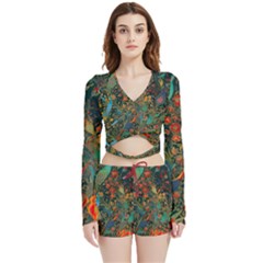 Flowers Trees Forest Mystical Forest Nature Background Landscape Velvet Wrap Crop Top And Shorts Set