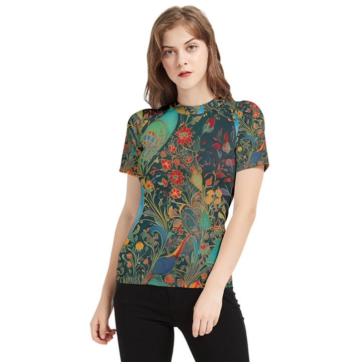 Flowers Trees Forest Mystical Forest Nature Background Landscape Women s Short Sleeve Rash Guard