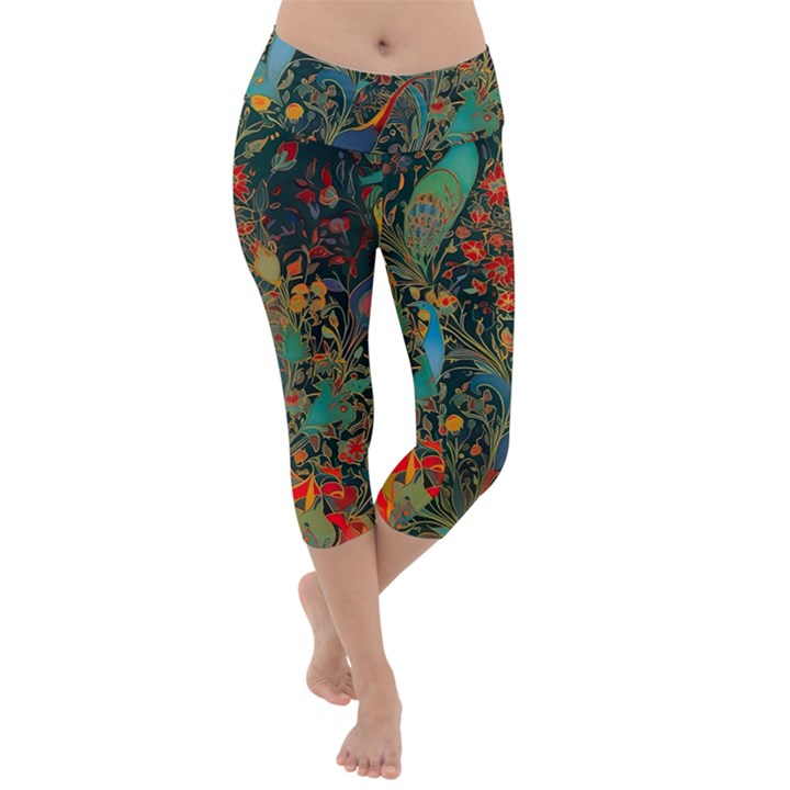 Flowers Trees Forest Mystical Forest Nature Background Landscape Lightweight Velour Capri Yoga Leggings