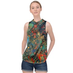 Flowers Trees Forest Mystical Forest Nature Background Landscape High Neck Satin Top by Maspions