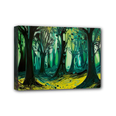 Trees Forest Mystical Forest Nature Junk Journal Landscape Nature Mini Canvas 7  X 5  (stretched)