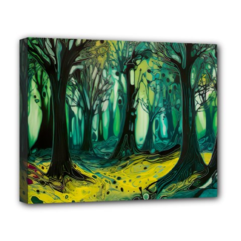 Trees Forest Mystical Forest Nature Junk Journal Landscape Nature Deluxe Canvas 20  X 16  (stretched) by Maspions