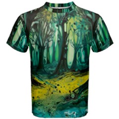 Trees Forest Mystical Forest Nature Junk Journal Landscape Nature Men s Cotton T-shirt