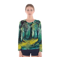 Trees Forest Mystical Forest Nature Junk Journal Landscape Nature Women s Long Sleeve T-shirt