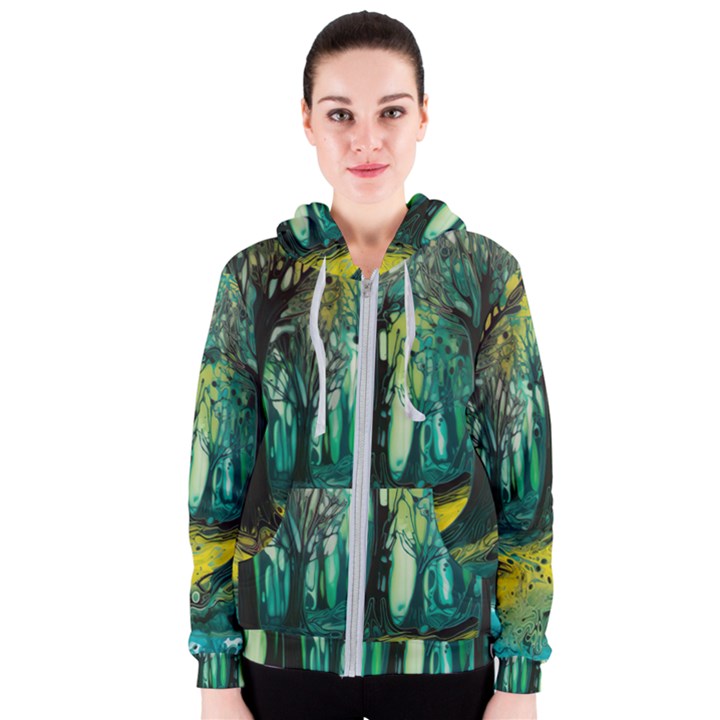 Trees Forest Mystical Forest Nature Junk Journal Landscape Nature Women s Zipper Hoodie