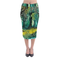 Trees Forest Mystical Forest Nature Junk Journal Landscape Nature Midi Pencil Skirt