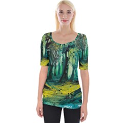 Trees Forest Mystical Forest Nature Junk Journal Landscape Nature Wide Neckline T-shirt