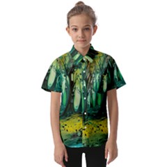 Trees Forest Mystical Forest Nature Junk Journal Landscape Nature Kids  Short Sleeve Shirt