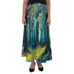 Trees Forest Mystical Forest Nature Junk Journal Landscape Nature Flared Maxi Skirt by Maspions