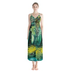 Trees Forest Mystical Forest Nature Junk Journal Landscape Nature Button Up Chiffon Maxi Dress