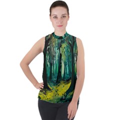 Trees Forest Mystical Forest Nature Junk Journal Landscape Nature Mock Neck Chiffon Sleeveless Top