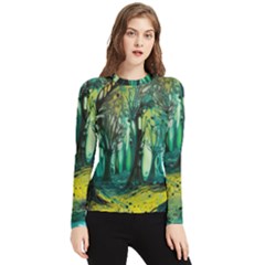 Trees Forest Mystical Forest Nature Junk Journal Landscape Nature Women s Long Sleeve Rash Guard by Maspions