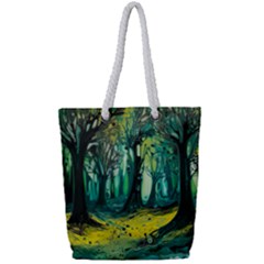 Trees Forest Mystical Forest Nature Junk Journal Landscape Nature Full Print Rope Handle Tote (small)